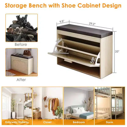 Karl Home | Banc de rangement rembourré en rotin véritable