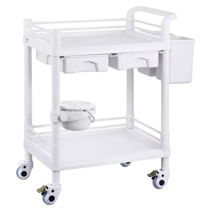 VEVOR 2 Tiers Lab Carts, Lab Utility Cart with 2 Trays, 2 Drawers & 4 Silent Wheels, Mobile Medical Cart with PP Material, Lab Rolling Cart