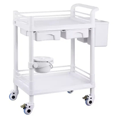 VEVOR 2 Tiers Lab Carts, Lab Utility Cart with 2 Trays, 2 Drawers & 4 Silent Wheels, Mobile Medical Cart with PP Material, Lab Rolling Cart