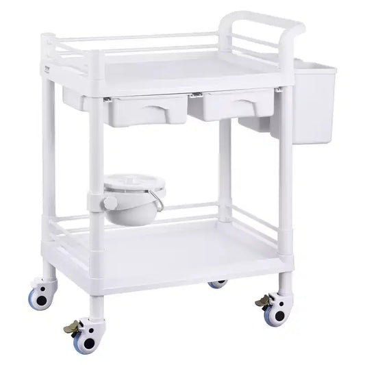 VEVOR 2 Tiers Lab Carts, Lab Utility Cart with 2 Trays, 2 Drawers & 4 Silent Wheels, Mobile Medical Cart with PP Material, Lab Rolling Cart