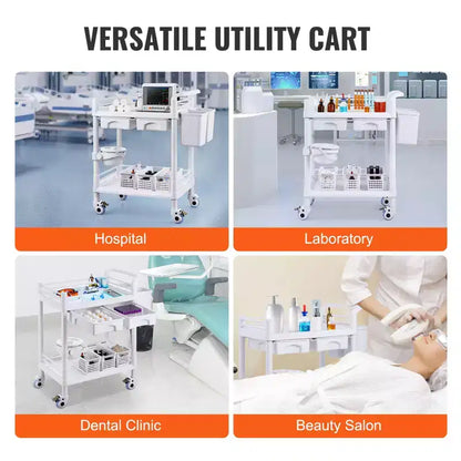 Chariots de laboratoire VEVOR à 2 niveaux, Chariot de service de laboratoire avec 2 plateaux, 2 tiroirs et 4 roues silencieuses, Chariot médical mobile en PP, Chariot de laboratoire roulant