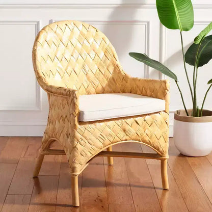 Chaise de salle à manger tressée Chorus avec coussin - SEA7039 - Naturel/Blanc - Safavieh