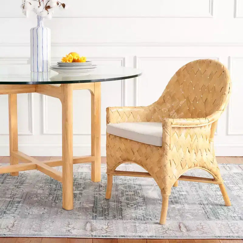 Chaise de salle à manger tressée Chorus avec coussin - SEA7039 - Naturel/Blanc - Safavieh