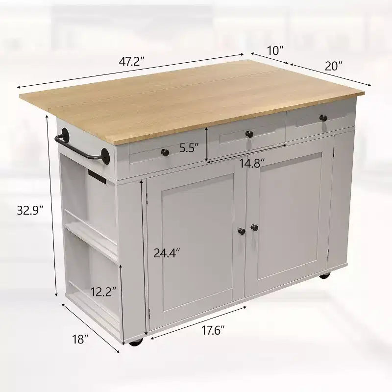 Îlot de cuisine roulant avec comptoir rabattable, station de recharge et grand espace de rangement, chariot de cuisine mobile sur roulettes avec étagères coulissantes