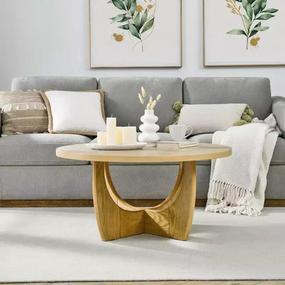 36 Inch Round Coffee Table, Mid Century Modern Cocktail Table with Circle Tabletop, Wood Grain Side Table for Home Office