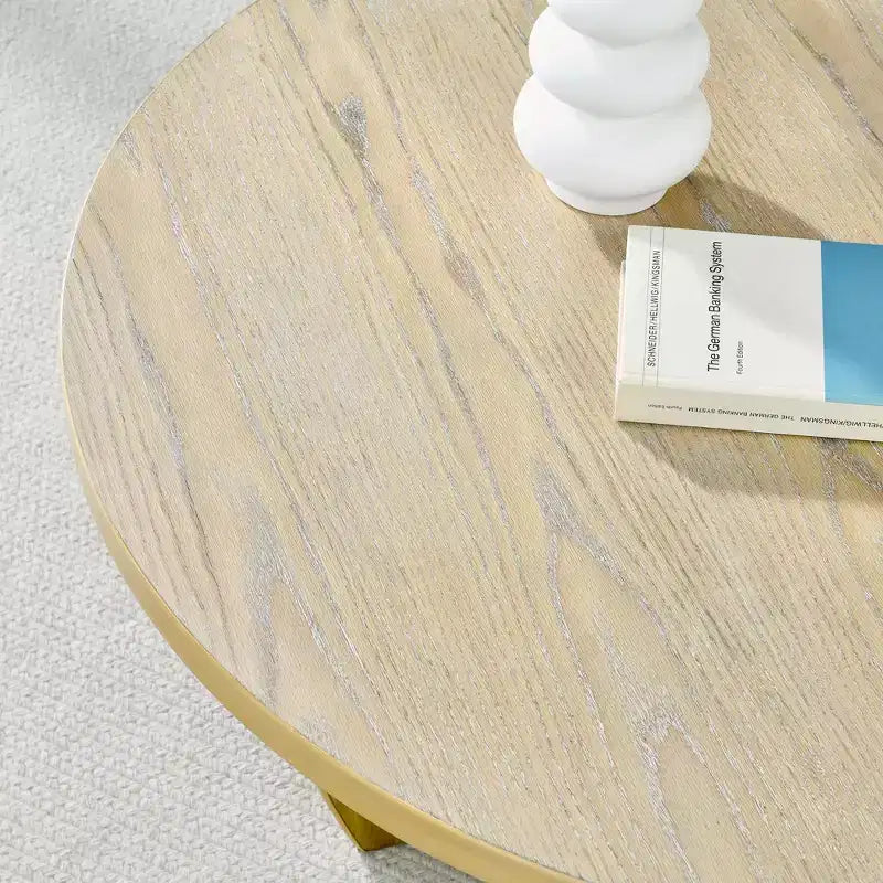 Table basse ronde de 36 pouces, table de cocktail moderne du milieu du siècle avec plateau circulaire, table d'appoint à grain de bois pour bureau à domicile