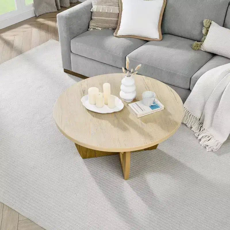 Table basse ronde de 36 pouces, table de cocktail moderne du milieu du siècle avec plateau circulaire, table d'appoint à grain de bois pour bureau à domicile