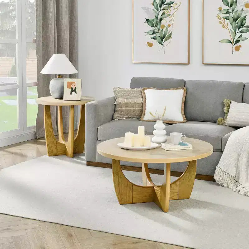 Table basse ronde de 36 pouces, table de cocktail moderne du milieu du siècle avec plateau circulaire, table d'appoint à grain de bois pour bureau à domicile