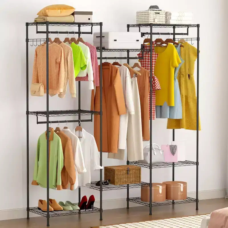 Acekool Portable Closet Organizer with 4 Adjustable Hanging Rods and 8 Shelves, Metal Wardrobe Rack for Bedroom, 67x17.7