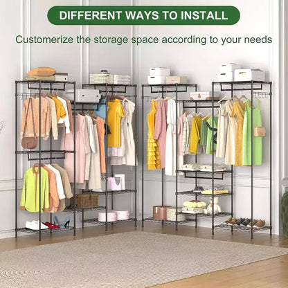 Acekool Organisateur de placard portable avec 4 tringles à vêtements réglables et 8 étagères, Portant à vêtements en métal pour chambre à coucher, 67x17.7