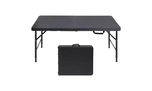 49.2in Folding Table, 300 Lbs Capacity, Waterproof, Easy to Clean, Metal Frame, with Handle, Ideal for Indoor/Outdoor,Camping,Picnic,Party, BBQ, Black