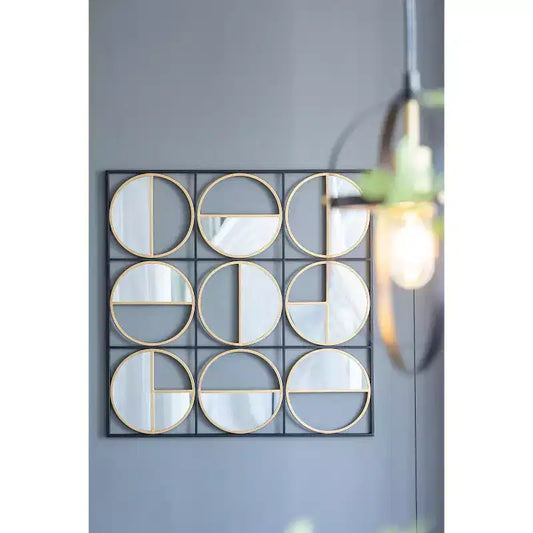 35.6 Inch Beaded Black Metal Wall Mirror