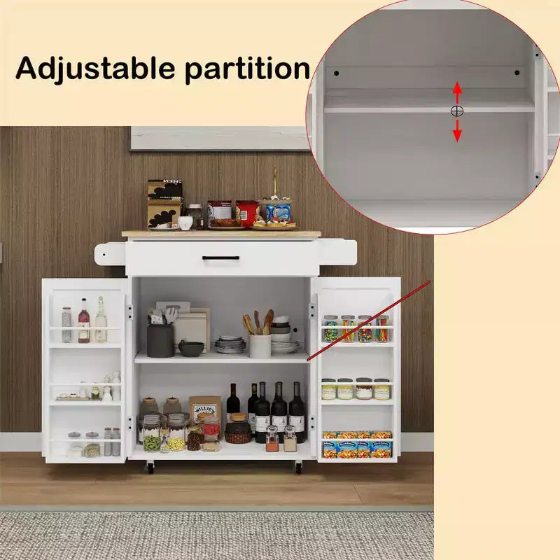 Dessertes de cuisine roulantes avec plan de travail, porte-épices, porte-serviettes et tiroir, chariots de rangement mobiles pour cuisine et salle à manger