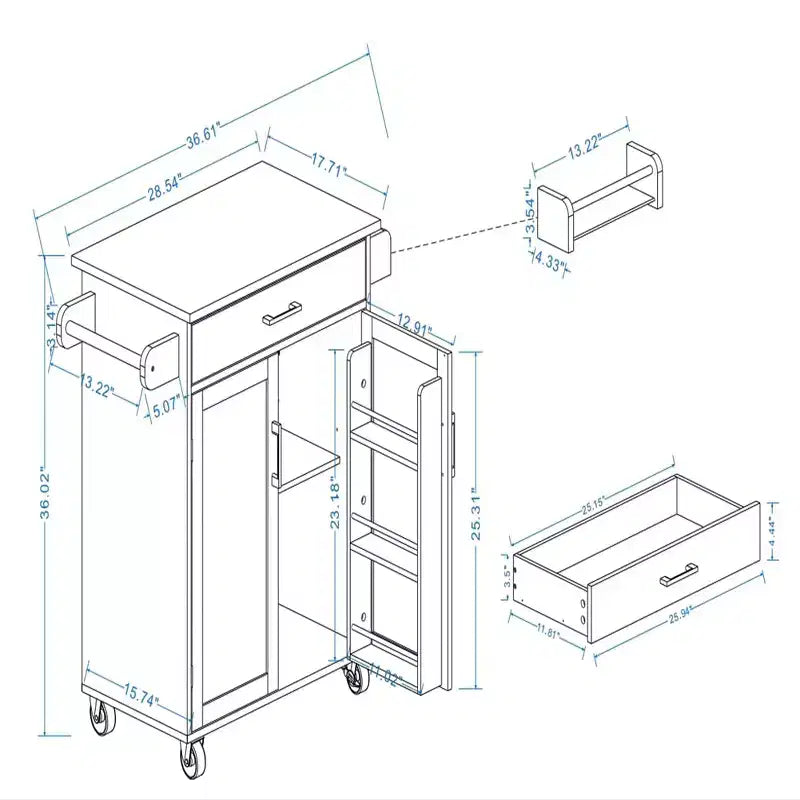 Dessertes de cuisine roulantes avec plan de travail, porte-épices, porte-serviettes et tiroir, chariots de rangement mobiles pour cuisine et salle à manger