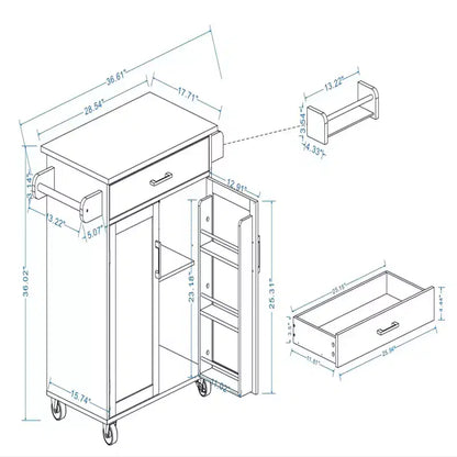 Dessertes de cuisine roulantes avec plan de travail, porte-épices, porte-serviettes et tiroir, chariots de rangement mobiles pour cuisine et salle à manger