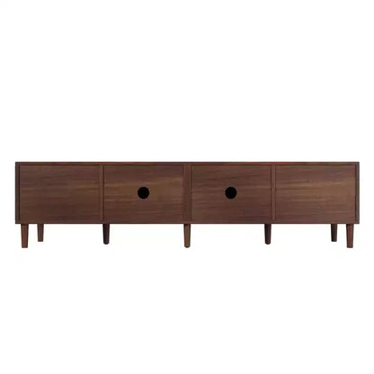 Meuble TV 78 po pour téléviseurs jusqu'à 85 po, Console multimédia avec 4 tiroirs et portes en rotin, Centre de divertissement moderne, Noyer - ModernLuxe