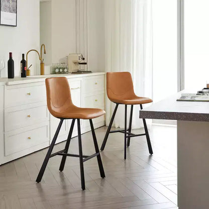 Okak Modern Lot de 2 tabourets de bar, chaises d'îlot de cuisine avec dossier incurvé ergonomique et repose-pieds, tabourets de comptoir en similicuir