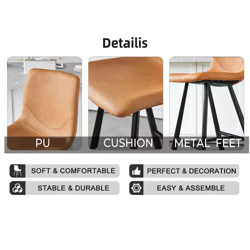 Okak Modern Lot de 2 tabourets de bar, chaises d'îlot de cuisine avec dossier incurvé ergonomique et repose-pieds, tabourets de comptoir en similicuir