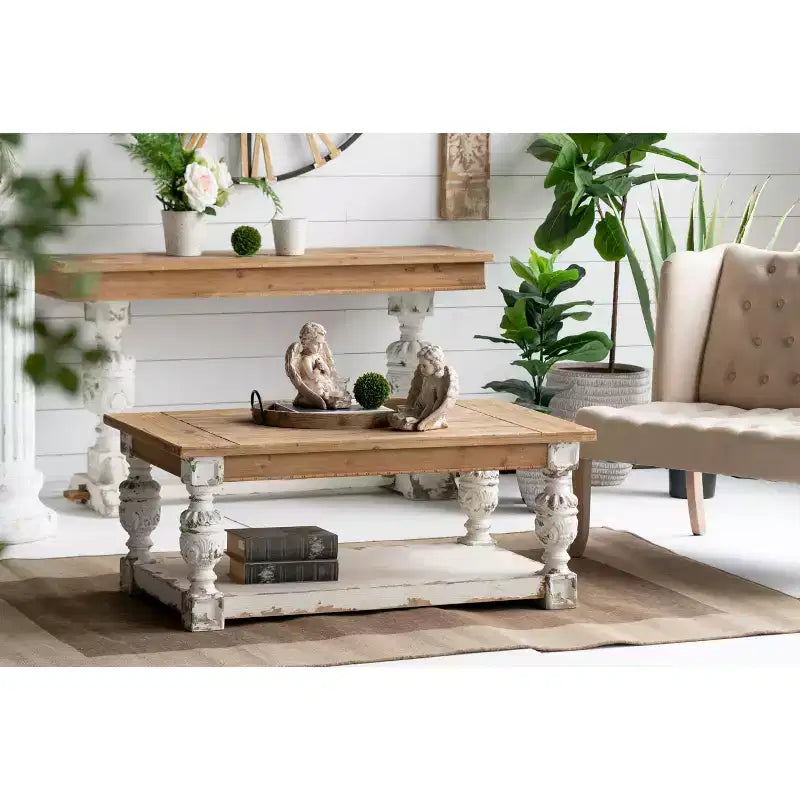 Table Basse Rectangulaire en Bois Style Campagne Française 120x70x50 cm