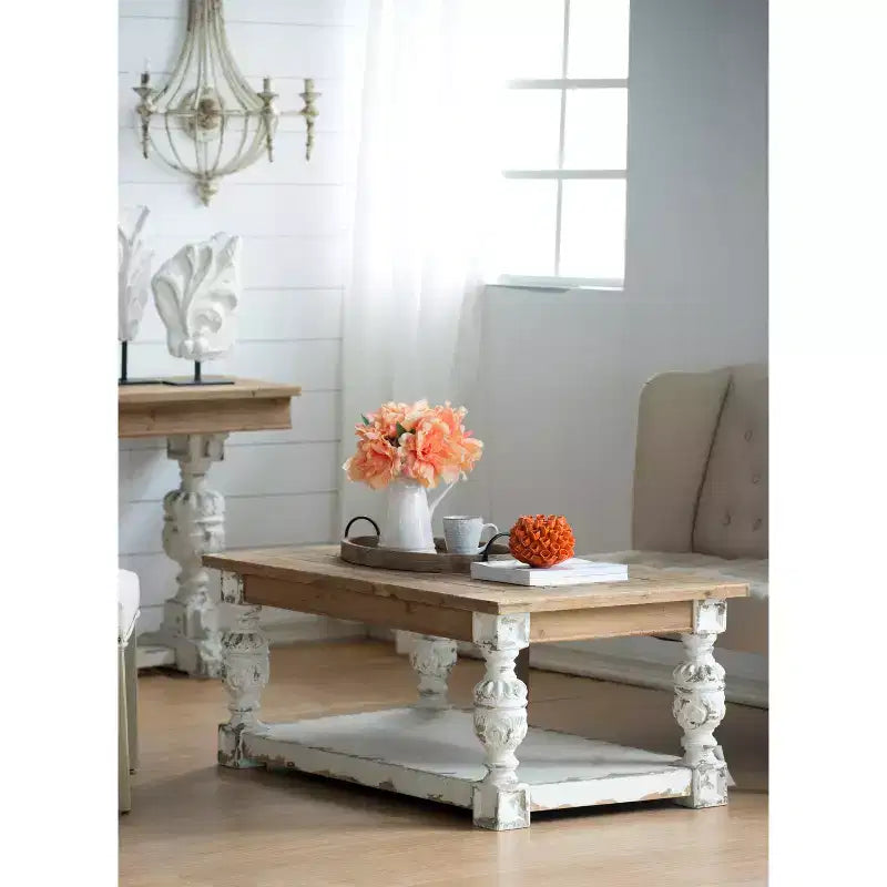 Table Basse Rectangulaire en Bois Style Campagne Française 120x70x50 cm