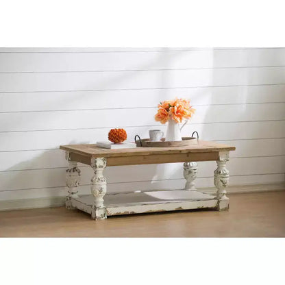 Table Basse Rectangulaire en Bois Style Campagne Française 120x70x50 cm
