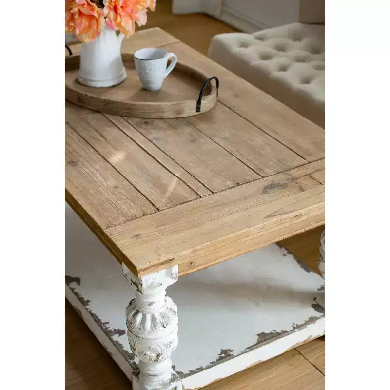 Table Basse Rectangulaire en Bois Style Campagne Française 120x70x50 cm