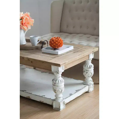 Table Basse Rectangulaire en Bois Style Campagne Française 120x70x50 cm