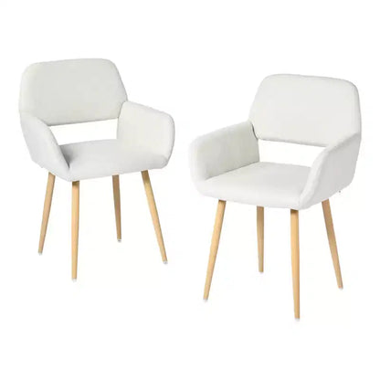 HomeRoots Set of Two Beige and Oak Fabric and Steel Dining Arm Chairs