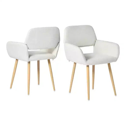 HomeRoots Lot de deux chaises de salle à manger avec accoudoirs en tissu beige et chêne et acier