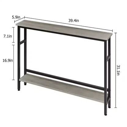 5.9 Table Console Étroite avec Étagère Réglable - Table d'Appoint Industrielle Mince à 2 Niveaux pour Couloir, Entrée et Salon