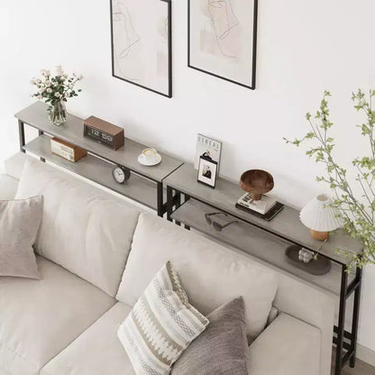 5.9 Table Console Étroite avec Étagère Réglable - Table d'Appoint Industrielle Mince à 2 Niveaux pour Couloir, Entrée et Salon