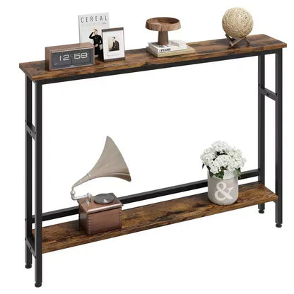 5.9 Table Console Étroite avec Étagère Réglable - Table d'Appoint Industrielle Mince à 2 Niveaux pour Couloir, Entrée et Salon