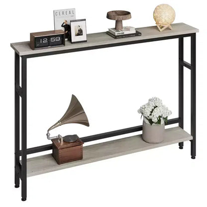 5.9 Table Console Étroite avec Étagère Réglable - Table d'Appoint Industrielle Mince à 2 Niveaux pour Couloir, Entrée et Salon