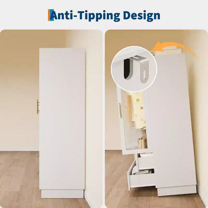 COZONY 71 Armoire de chambre blanche, Penderie avec portes en verre cannelé, tringle à vêtements et tiroirs