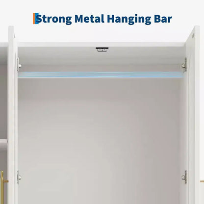 COZONY 71 Armoire de chambre blanche, Penderie avec portes en verre cannelé, tringle à vêtements et tiroirs