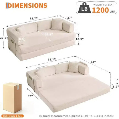 Canapé-lit convertible, Canapé-lit pliant 5-en-1 avec cadre fixe et accoudoirs amovibles, Canapé futon modulaire en velours côtelé pour petit espace