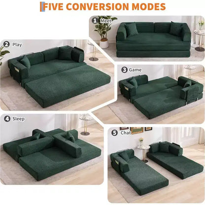 Canapé-lit convertible, Canapé-lit pliant 5-en-1 avec cadre fixe et accoudoirs amovibles, Canapé futon modulaire en velours côtelé pour petit espace