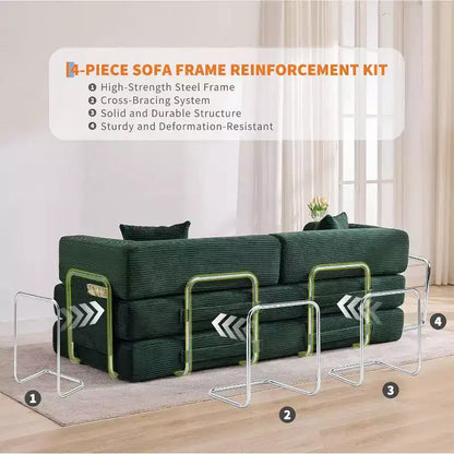 Canapé-lit convertible, Canapé-lit pliant 5-en-1 avec cadre fixe et accoudoirs amovibles, Canapé futon modulaire en velours côtelé pour petit espace