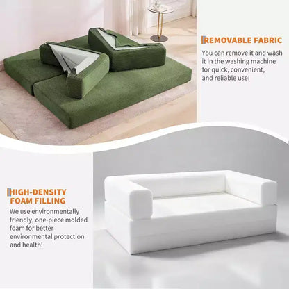 Canapé-lit convertible, Canapé-lit pliant 5-en-1 avec cadre fixe et accoudoirs amovibles, Canapé futon modulaire en velours côtelé pour petit espace