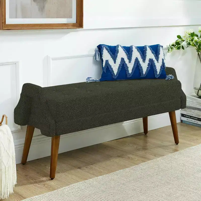 MAYEERTY Banquette de salon moderne en tissu bouclé avec coussin moelleux, accoudoirs géométriques irréguliers, pieds en bois de caoutchouc Vert