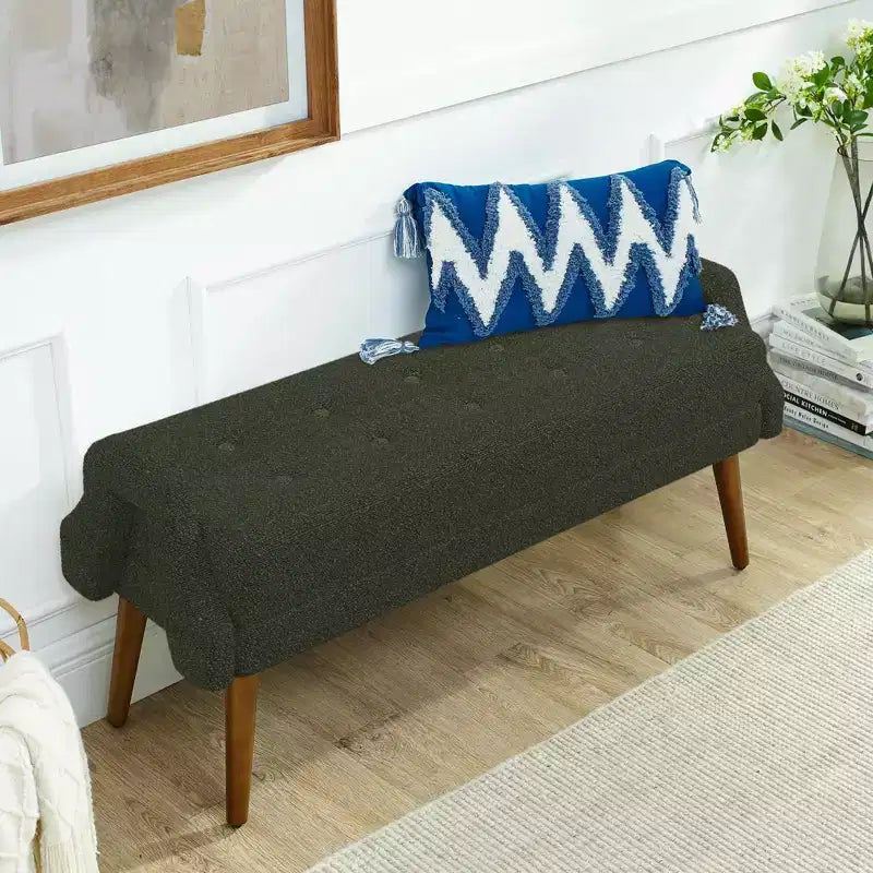 MAYEERTY Banquette de salon moderne en tissu bouclé avec coussin moelleux, accoudoirs géométriques irréguliers, pieds en bois de caoutchouc Vert