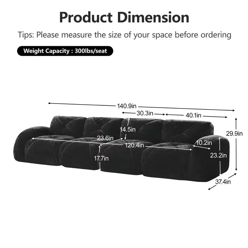 Clihome 140Tissu en Velours Doux,Canapé Désossé capitonné,Éponge Haute Densité 32D,Fond Design Ergonomique,Fond Antidérapant,Pour Salons
