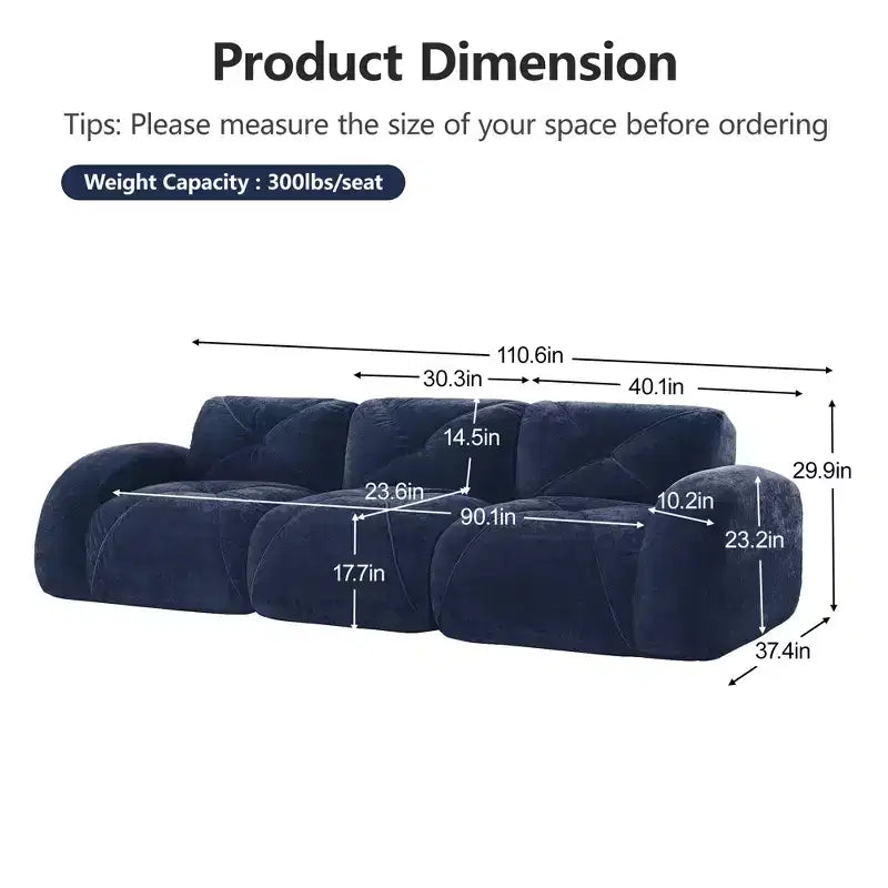 Clihome 140Tissu en Velours Doux,Canapé Désossé capitonné,Éponge Haute Densité 32D,Fond Design Ergonomique,Fond Antidérapant,Pour Salons