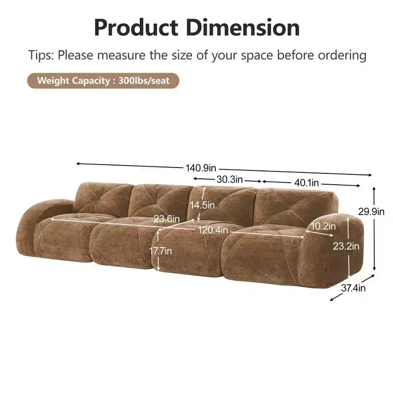 Clihome 140Tissu en Velours Doux,Canapé Désossé capitonné,Éponge Haute Densité 32D,Fond Design Ergonomique,Fond Antidérapant,Pour Salons