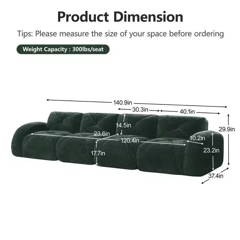 Clihome 140Tissu en Velours Doux,Canapé Désossé capitonné,Éponge Haute Densité 32D,Fond Design Ergonomique,Fond Antidérapant,Pour Salons