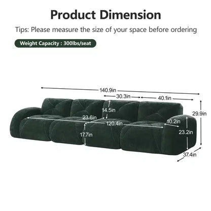 Clihome 140Tissu en Velours Doux,Canapé Désossé capitonné,Éponge Haute Densité 32D,Fond Design Ergonomique,Fond Antidérapant,Pour Salons