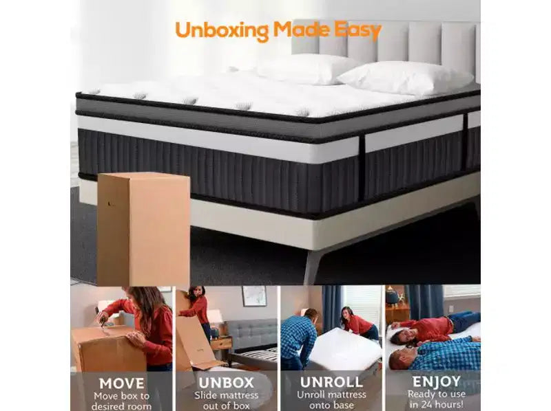 Matelas hybride Queen 14 pouces en boîte, fermeté moyenne, mousse à mémoire de forme et ressorts ensachés individuels, matelas sans fibre de verre, respirant, CertiPUR-US