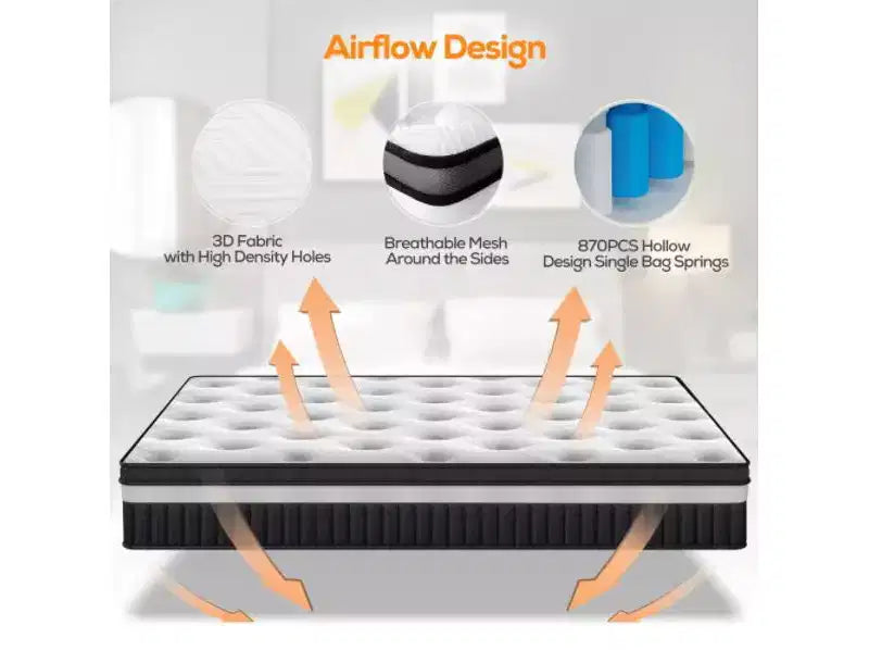 Matelas hybride Queen 14 pouces en boîte, fermeté moyenne, mousse à mémoire de forme et ressorts ensachés individuels, matelas sans fibre de verre, respirant, CertiPUR-US