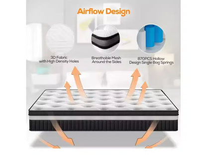 Matelas hybride Queen 14 pouces en boîte, fermeté moyenne, mousse à mémoire de forme et ressorts ensachés individuels, matelas sans fibre de verre, respirant, CertiPUR-US