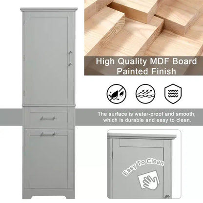 GDFStudio Nolan Armoire de salle de bain haute en bois moderne sur pied avec 2 tiroirs et étagère réglable